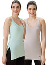 Hint Women’s Long Cotton Kurta Slip - Pack of 2 | Deep Round Neck | Side Slits | 100% Premium Combed Cotton | Daily Innerwear for Kurtas & Dresses