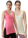 Hint Women’s Long Cotton Kurta Slip - Pack of 2 | Deep Round Neck | Side Slits | 100% Premium Combed Cotton | Daily Innerwear for Kurtas & Dresses